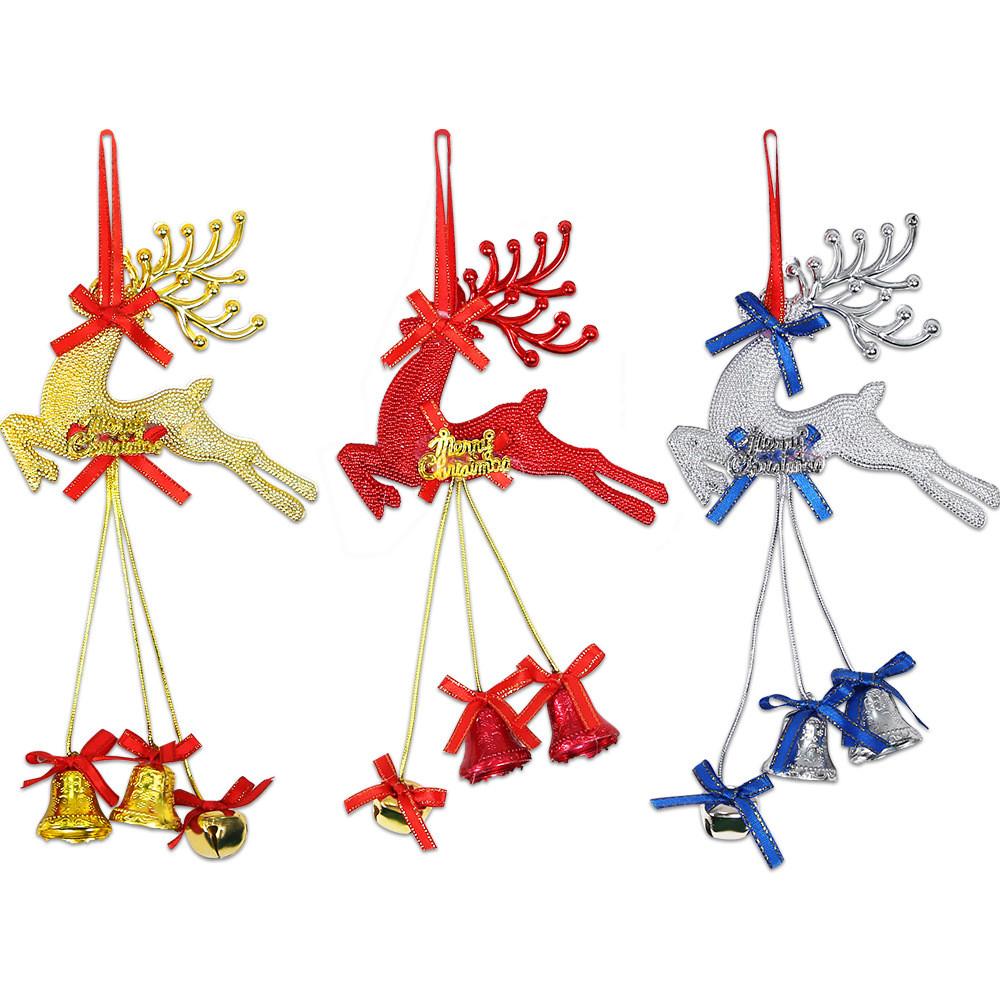 Festive Christmas Decoration Reindeer Ornaments With Jingle Bells In Gold Red Silver