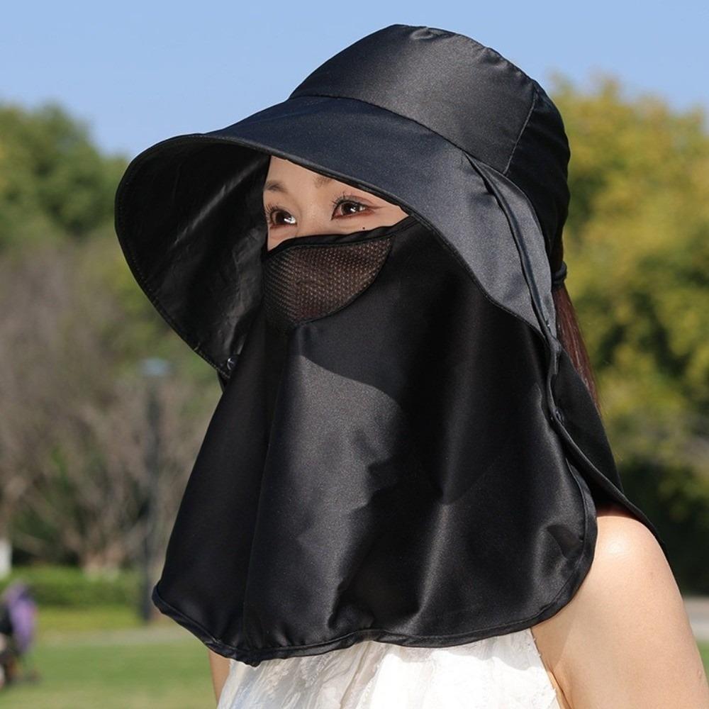 New Anti-UV Fisherman Hat Adjustable Wide Brim Sun Hat 50+UPF Protection with Face Mask Neck Shawl Safari Cap Women