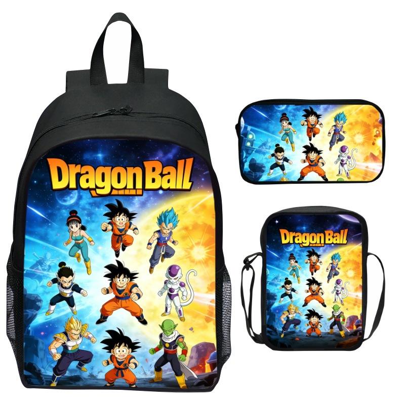 Dragon Ball Geprint Rugzak Set 3-Delig, Cartoon Schooltas voor Kinderen, Lichtgewicht Ergonomische Grote Capaciteit Kinder Boekentas