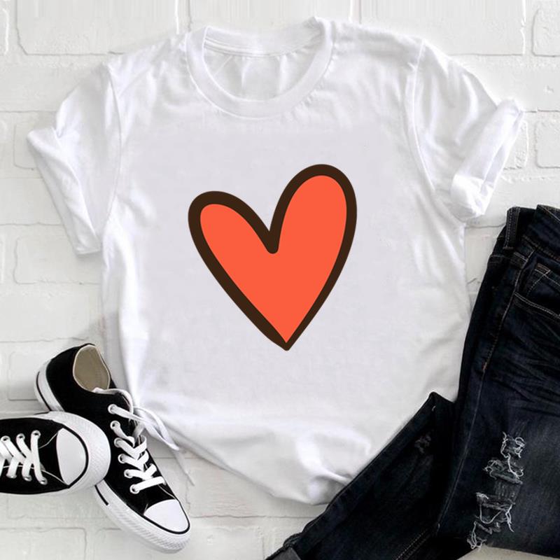 (Asiatische Größe) T-Shirt Top Mode T-Shirt Damen Buchstaben Liebe Herz Trend Niedlicher Druck Dame Weiblich Kleidung Lässig Kurzarm Grafik T-Shirt