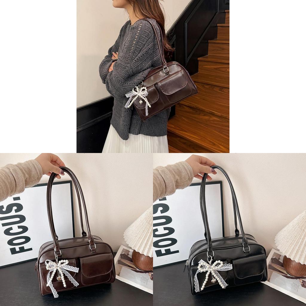 Pu Ladies Shoulder Bag With Pearl Bow Knot For Daily Use
