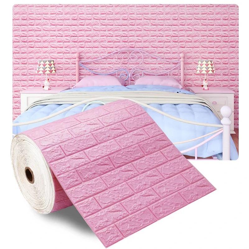 70cmX2m Long 3D Brick Wall Stickers DIY Decor Self-Adhesive Waterproof Wallpaper for Kids Room Bedroom Kitchen Home Wall Decor