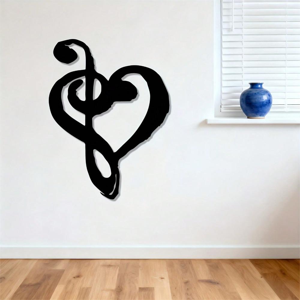 Retro Iron Music Note Heart Wall Art, Black Metal Sculpture for Living Room Music Room, Gift for Musician Fan Christmas Halloween