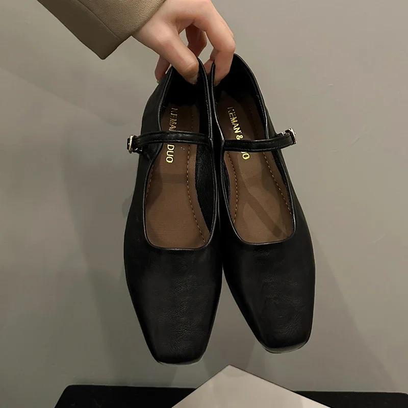 Dámské balerínky ploché boty elegantní retro čtvercová špička Mary Jane jednoduché boty pohodlné měkké mělké střihy nízký podpatek dámské boty