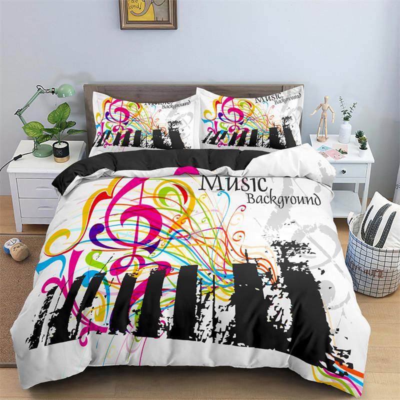 Copripiumino a Tema Musicale Microfibra Simboli Musicali Copripiumino Motivo Violino Pianoforte Set Biancheria da Letto Singolo Matrimoniale King Queen