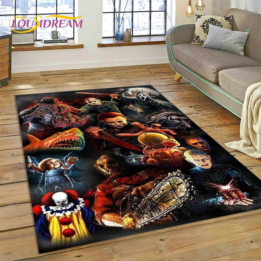 Horror Movie Character Chucky Pennywise Halloween Carpet Rug for Bedroom Living Room Home Sofa Decoration,Large Decor Floor Mat