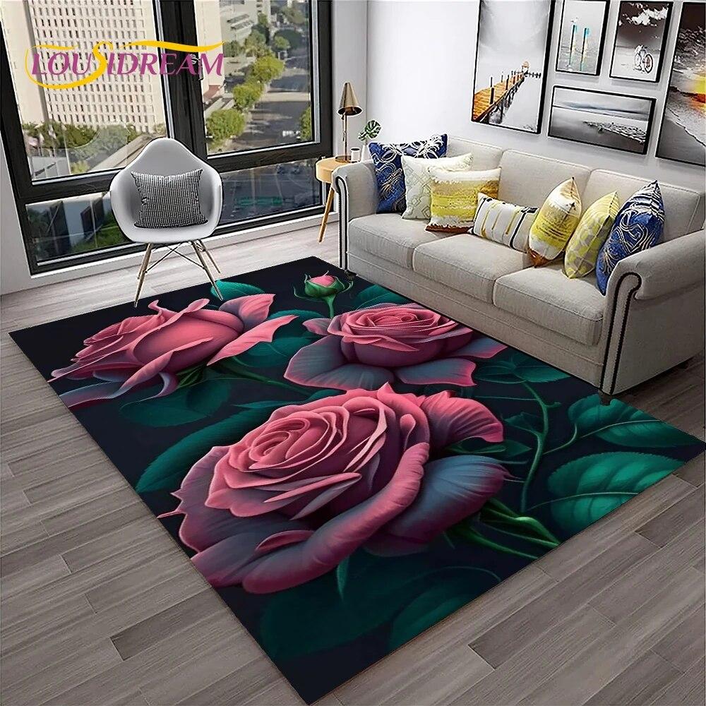 Rose Love Flowers Daisy Nordic Carpet Rug for Home Living Room Bedroom Sofa Doormat Decor,kids Play Area Rug Non-slip Floor Mat