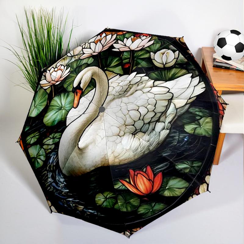 A Pair of Swans Umbrella Automatic Open/close, Sturdy Iron Frame & 8-Rib Struct, Umbrella for Women & Men, Valentine's Day Gift