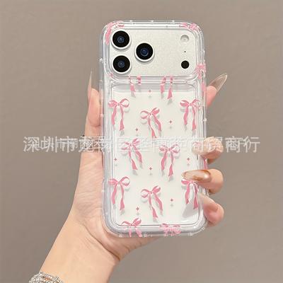 Pink Bow for Apple 15 Mobile Phone Case Iphone12promax Transparent 14/13/11/XSMAX Airbag