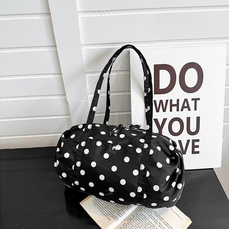 Yogodlns Eenvoudige Stippen Tote Bag Lichtgewicht Nylon Handtas Dames Casual Werk Schoudertas Grote Capaciteit Sport Opvouwbare Opbergtas