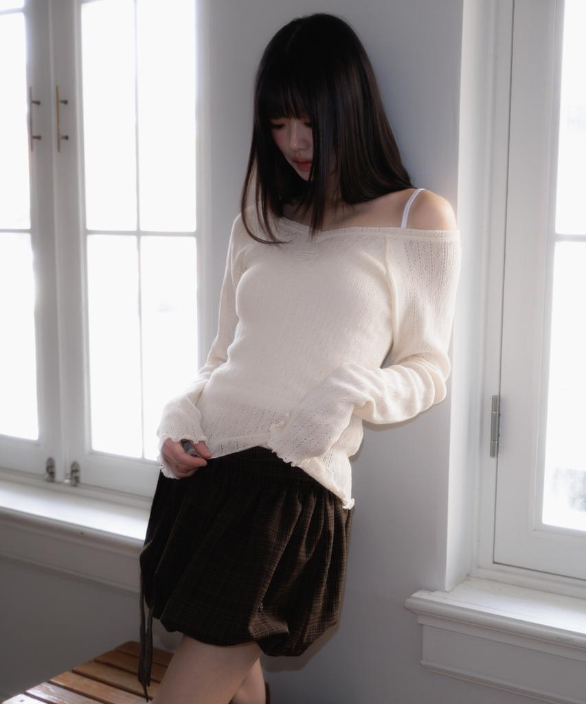 Rose Franz Balloon Check Belted Miniskirt [Brown]
