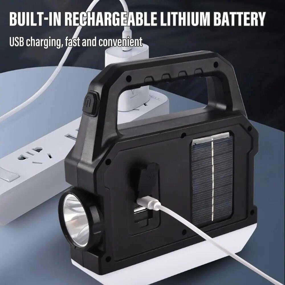 Powerful LED Flashlight Multifunctional COB Portable Work Light With Side And Bottom Lights Support For Solar Energy