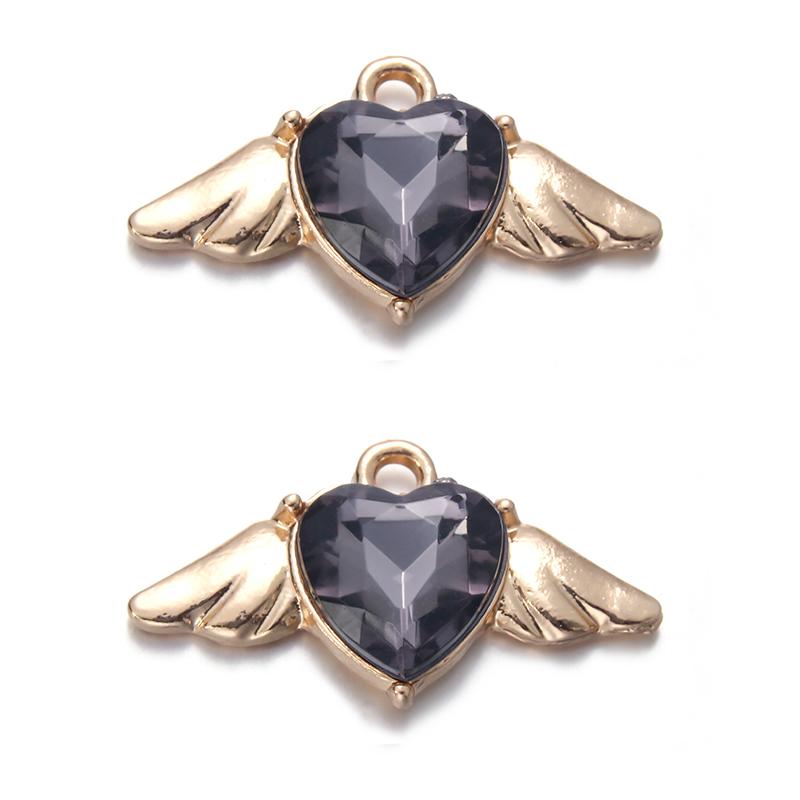 10Pcs Heart Wings Charms Alloy Colorful Rhinestone Romantic Pendant for Jewelry Accessories DIY Making Earrings Necklace Charm