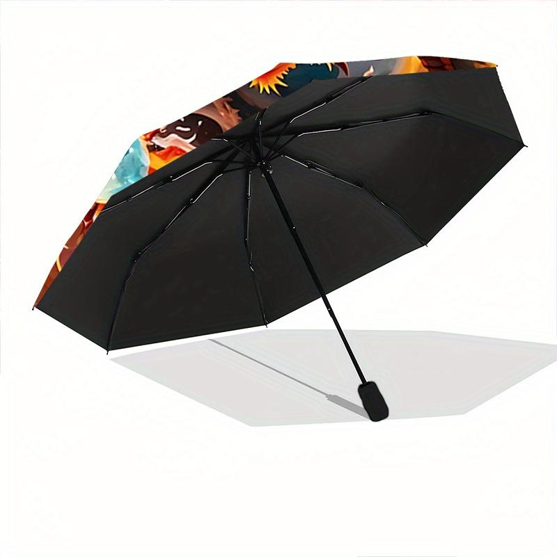 1pc The Dance of Fire and Ice Dragons Fully Automatic Folding Portable Umbrella, 8 Iron Frames, Three-Fold Design, Suitable for All Seasons, Suit