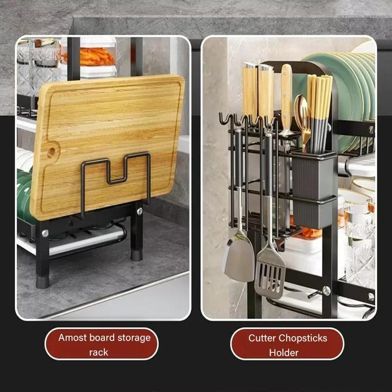 Dish Drying Rack Compact Kitchen Dish Rack Drainboard Rust-Proof Dish Drainer Large Capacity Drainage Kitchen Storage Rack