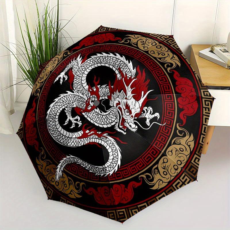 Chinese Dragon Yin Yang Symbol Circular Art PrintUmbrella with Cute Design, Portable 3-Fold Compact Umbrella for Men & Women, Valentine's Day Mother's