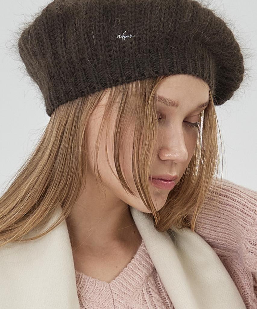 THE-ABON Basic Angora Beret Dark Beige
