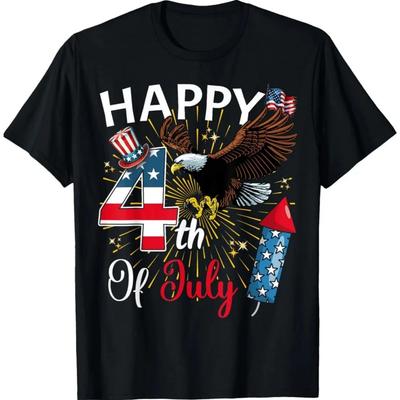 Happy 4th of July Patriotic American Flag USA Men Women T-Shirt Independence Day Commemoration Tee Tops Unisex Cotton Shirt