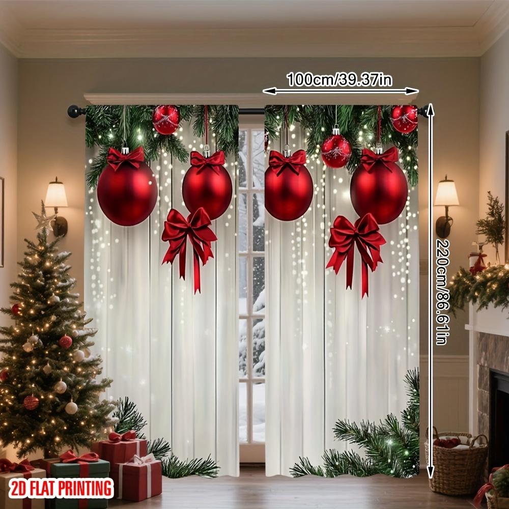 Christmas Red Green Curtains Flat Print Polyester Indoor Party Birthday Celebration Festive Decor Curtain Set Of 2 Made Washable