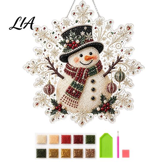 Funkelnde Schneeflocken Bastelprojekte Weihnachten Faux Perlen Malerei Sonnenfänger Kunst-Set, Acryl Formbrett DIY Perlenornamente mit Spitzenrand,