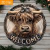 Panneau de Vache des Highlands 2D Art Mural Métallique Imperméable 20x20 cm Décor de Ferme