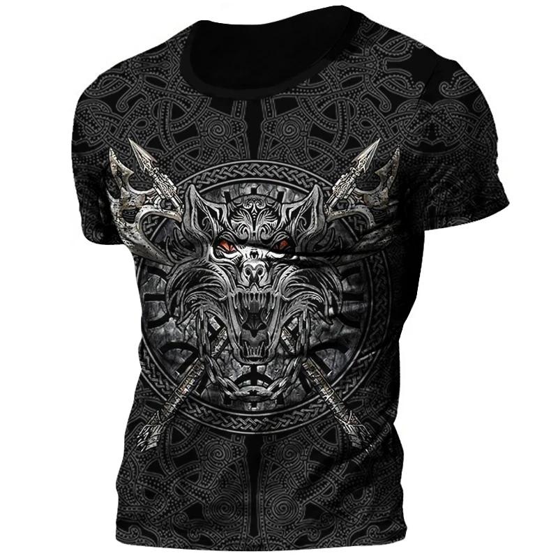 Été 2025 Nouveau Chaud Vintage Viking Tatouage Imprimé 3D T-shirt Homme Mode Street Confortable Respirant Grande Taille Haut Ample