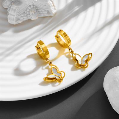 2023 New Summer Trendy Stainless Steel Earrings Cold Wind Shell Butterfly Earrings Female Niche Design High -End Jewelry