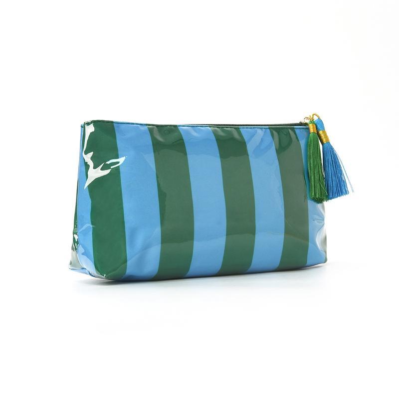 Pvc Striped Cosmetic Bag Makeup Bag With Fringe And Zipper Waterproof Travel Toiletry Bag Makeup Brush Case