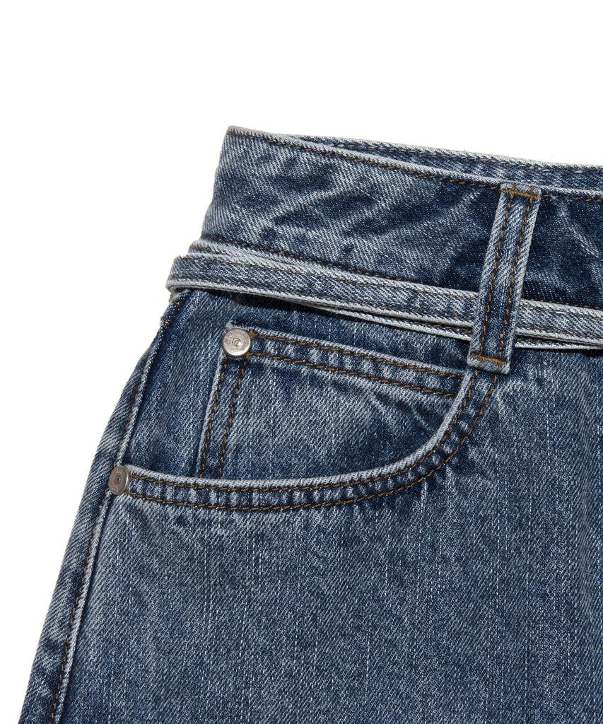 Lee Denim Belted Long Skirt In Indigo Dark