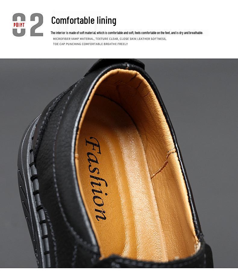 Men's Autumn Low-Top Slip-On Leather Shoes - Versatile, Breathable Casual Driving Footwear In Large British Style.