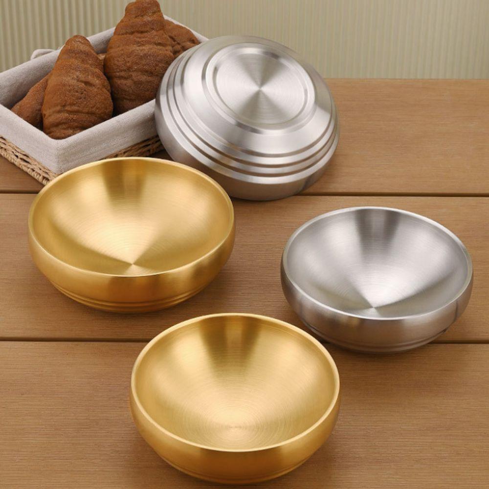 Double Layer Korean Stainless Steel Bowl Anti-scald Fall Resistance Salad Bowl Corrosion-resistant Thickened Soup Bowls Roast