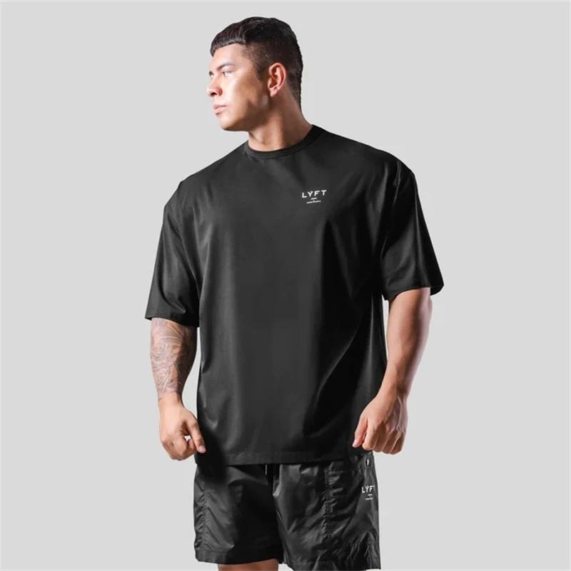 LYFT JP&UK Brand Men T-shirt Casual Gym Short Sleeve 100% Cotton Fitness T Shirt Bodybuilding W