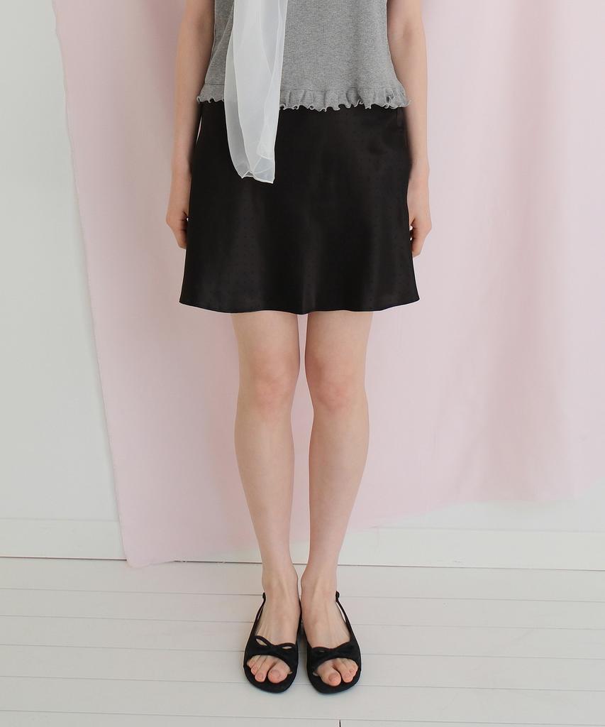 Moui Satin Dot Midi Skirt (Black)