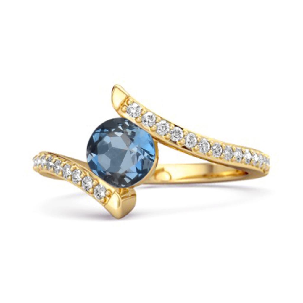 London Blue Topaz Contemporary Pave Bypass Ring - 925 Sterling Silver Gold Vermeil