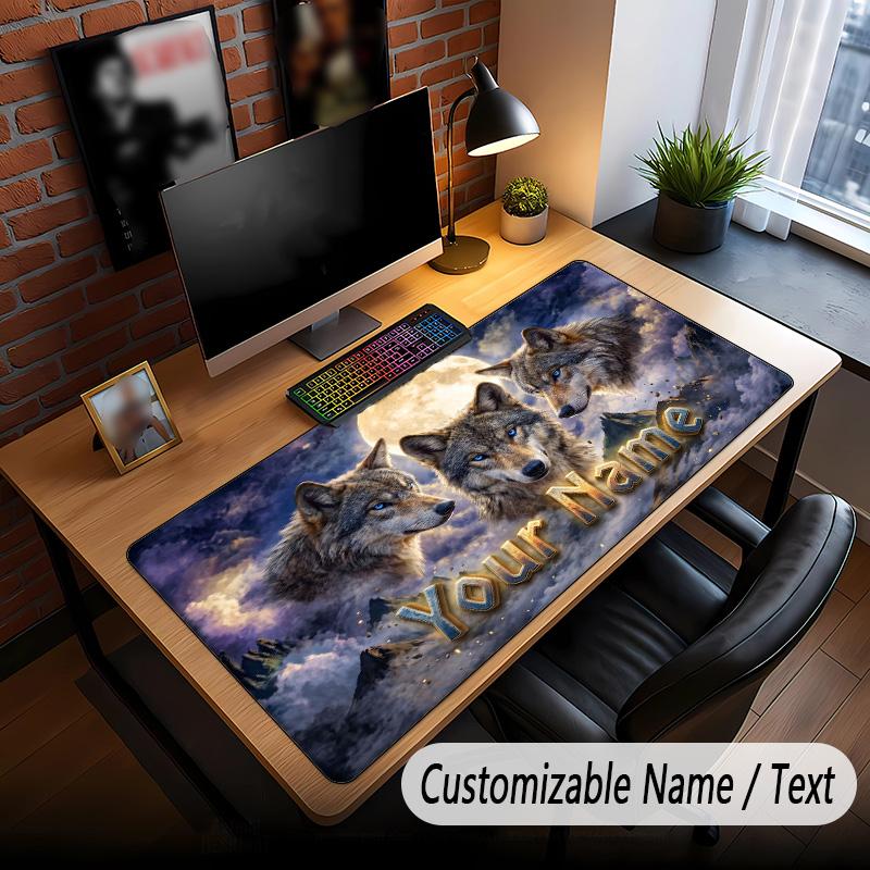 Wolf Theme Custom Mouse Pad Personalized With Name Text Customized Desk Mat For Office Home Decor