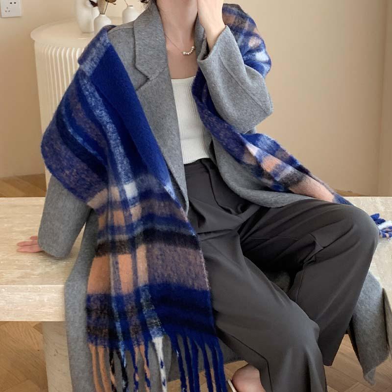 Winter New Scarf Women's Winter Thickened Warm Scarf Colored Plaid Fringed Scarf Shawl Fashionable Outer Cover