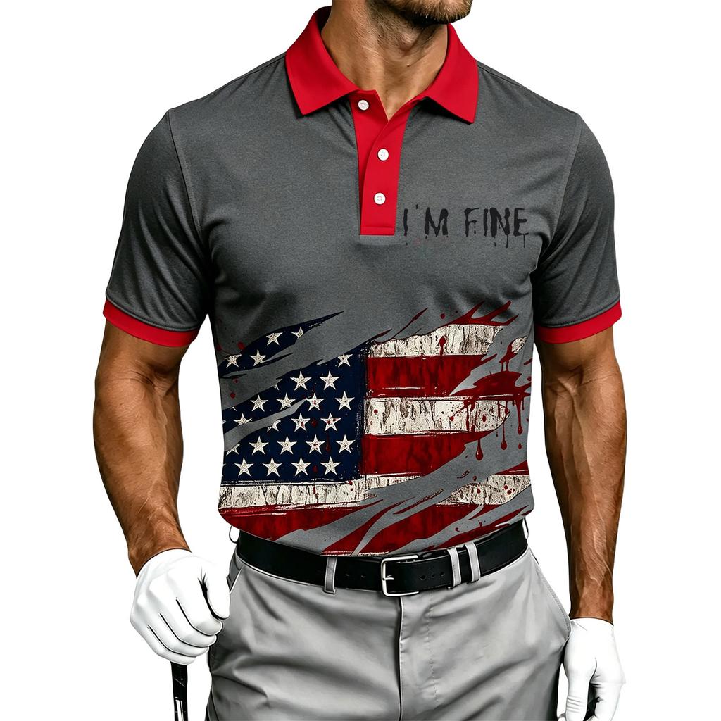 Men's Short Sleeve Polo Shirt Halloween Flag Print Casual Button Down Collar Summer Top
