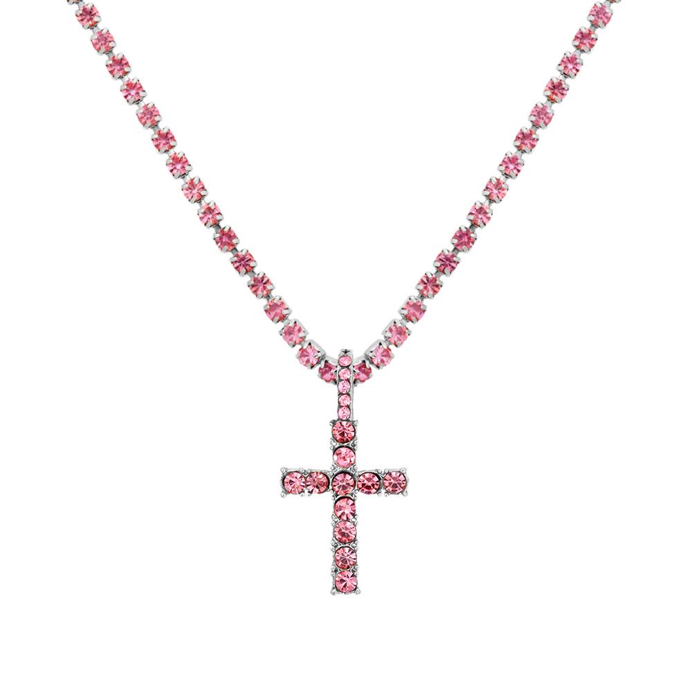Punk Hip Hop Rhinestone Cross Pendant Necklace for Women Men Bling Iced Out Crystal Chain Choker Necklace Jewelry On The Neck