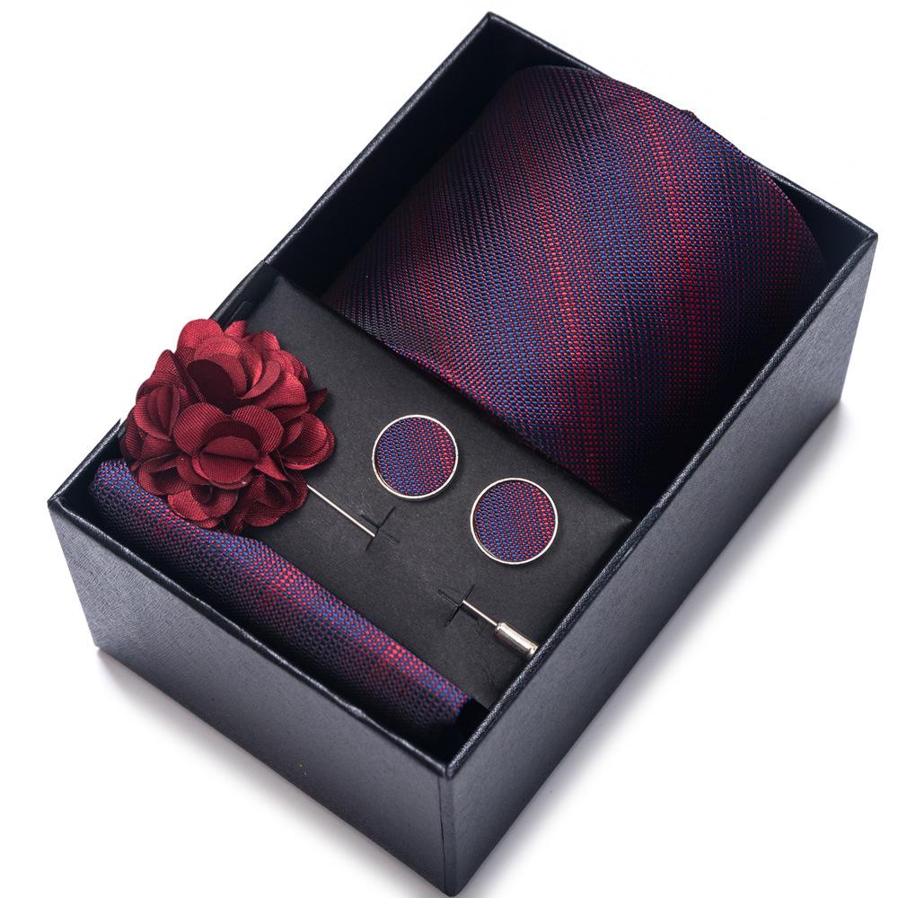 New Tie Men'S Suit Accessories Cufflinks Square Scarf Corsage Tie Premium Suit Gift Box Packaging