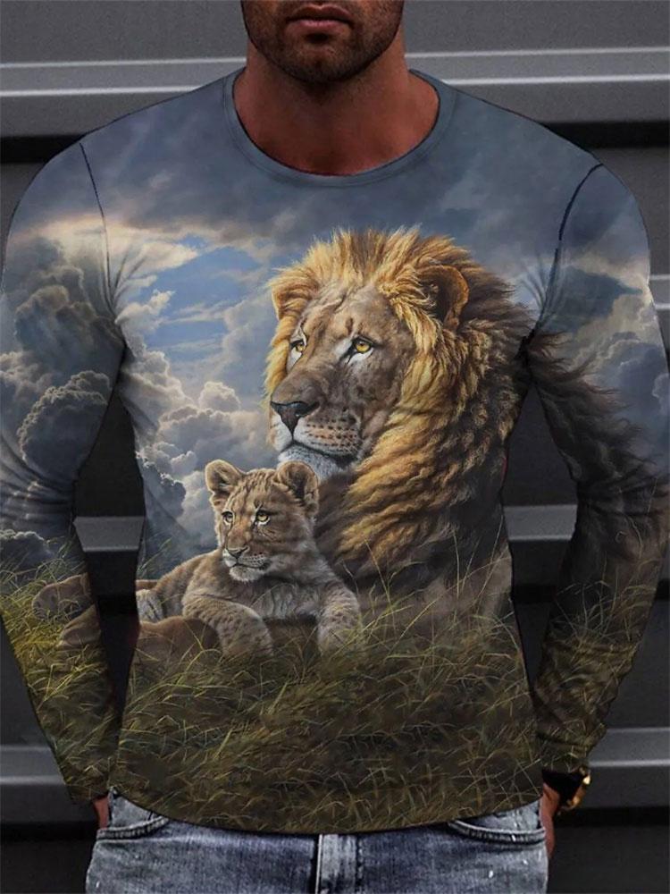 3D Tiger Print Long Sleeve T-shirt Spring And Autumn Men's Daily Casual Long Sleeve Top Urban Street Fashion Long Sleeve T-shirt