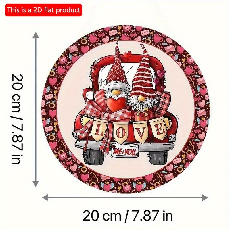 Plat 2D 20*20cm, Décoration de Maison pour la Saint-Valentin, Décoration Circulaire en Bois Créative Gnomes pour la Saint-Valentin, pour Décoration de Maison, Café, Hôtel, Bar.