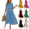 Robe longue décontractée à manches courtes pour femme, col en V, coupe ample, ourlet à volants étagés, robe d'été légère avec poches