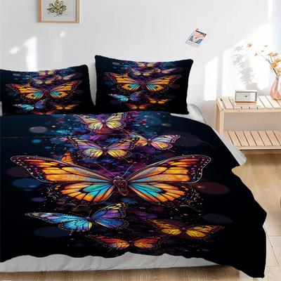 3pcs Butterfly Print Bedding Set - 1 Duvet Cover + 2 Pillowcases(Core Not Included), Machine Washable Polyester, All-Season Comfort, Bedroom