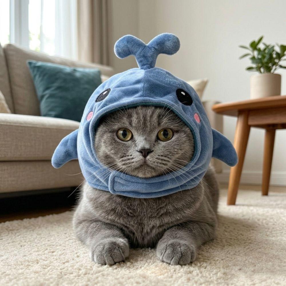 Adjustable Cute Whale Pet Hood Soft Plush Kitten Cosplay Headgear  Photo Props