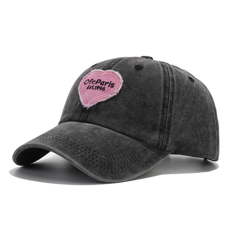 Versatile Cotton Baseball Cap With Embroidered Pink Heart And Round Crown