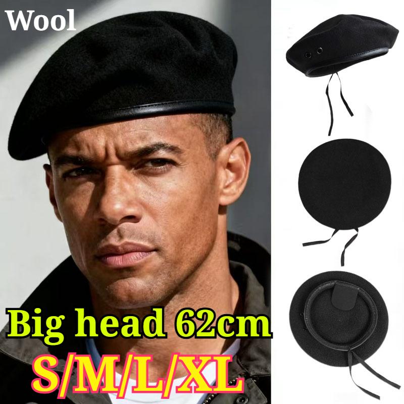 Unisex Adjustable Pure Wool Beret Big Size Military Army Berets Big Head Devil Soldier Winter Warm Wide Painters Hats S-XL 62cm