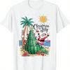 Christmas in July Watermelon Santa Beach Graphic Tee Short Sleeve Cotton TShirt for Unisex