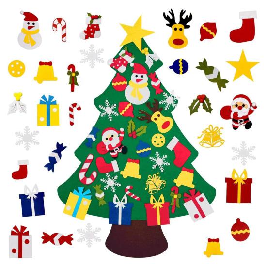 Felt Christmas Tree for Toddlers DIY Xmas Tree Set with Ornaments Indoor Christmas Door Wall Hanging Decorations Xmas Activities Gifts for Kids