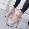 Fashion Summer New Sandals For Women's Sexy Club Peep Toe Platform Ankle Buckle Strap Rhinestone Cover Heeled Thin High Heel Party Shoe