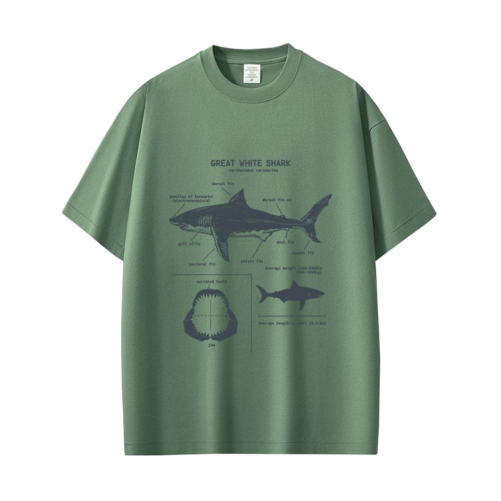 Meereslebewesen Weißer Hai Anatomie Grafik T-Shirt Herren Damen Lässig Oversized Streetwear Herrenmode Vintage T-Shirts